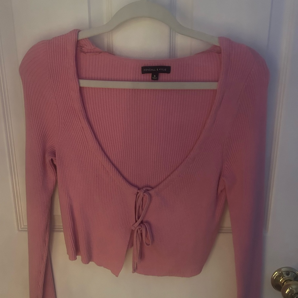 Kendall & Kylie Pink Tie-Front Long Sleeve Top